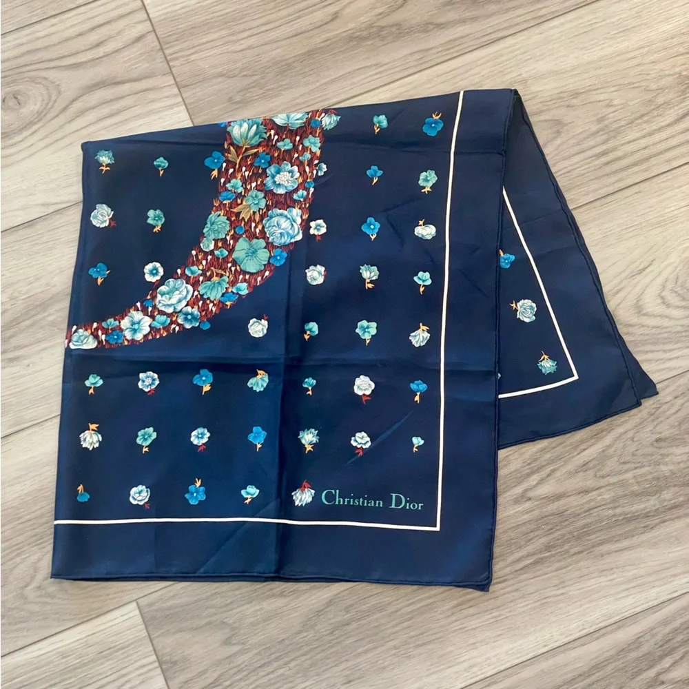 Dior Floral Blue Silk Scarf